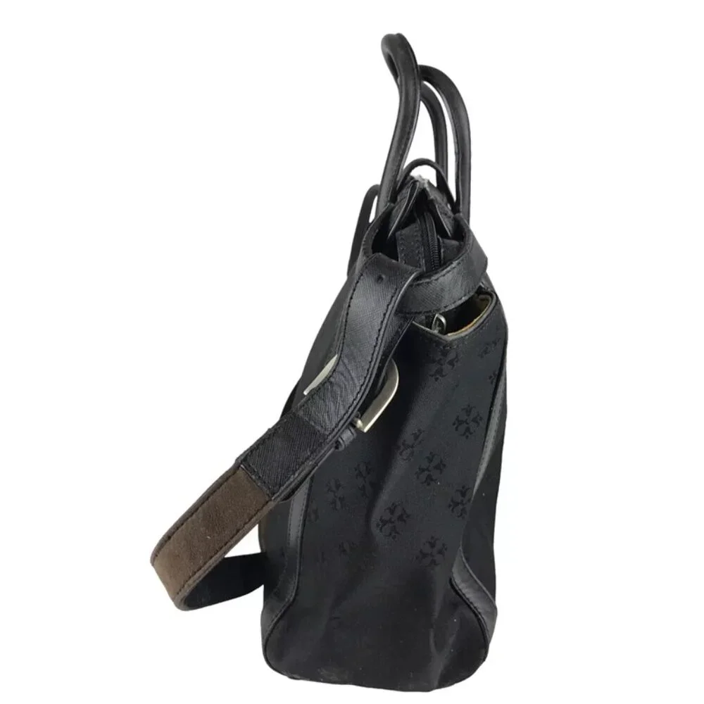 Moonsus Womens Black Beige‎ Lined Leather Inner Pockets Laptop Bag
